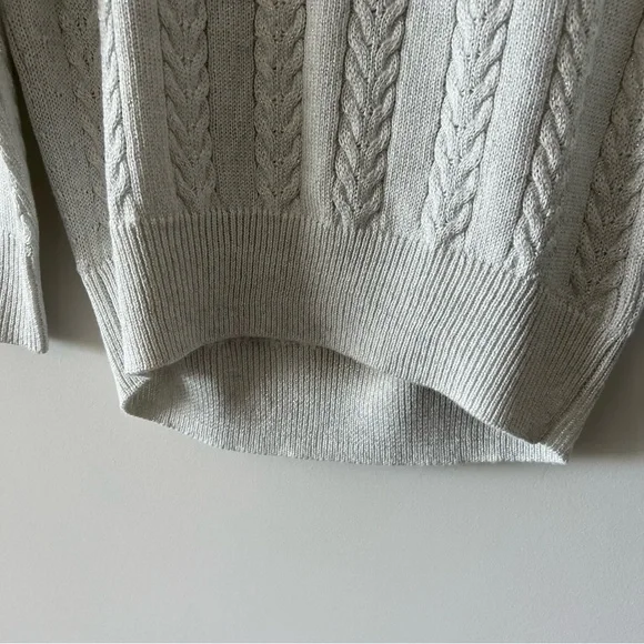 Athleta Crossroads Crew Sweater In Bright White Metallic Cable Knit H - Picture 9 of 12